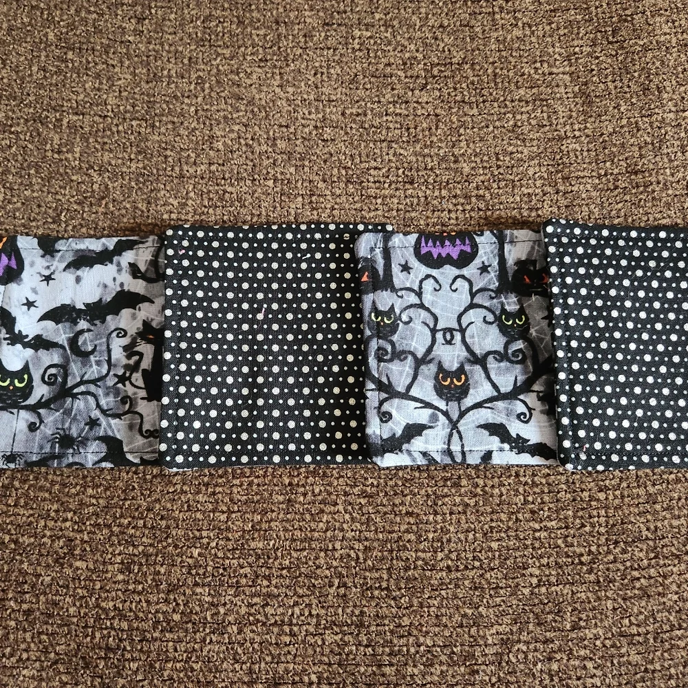 Halloween Coasters Set Of 4 Bats Owls Black Cats Grey Black New